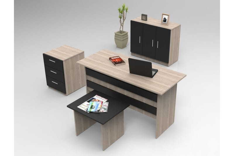 Toimiston kalustesetti Risina - Luonnonväri/Musta - Huonekalut - Kalustesetit - Toimistokalustekokonaisuus