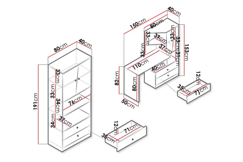 Toimiston kalustesetti Staton - Luonnonväri/Valkoinen - Huonekalut - Kalustesetit - Toimistokalustekokonaisuus
