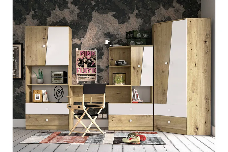 Toimiston kalustesetti Staton, Luonnonväri/Valkoinen