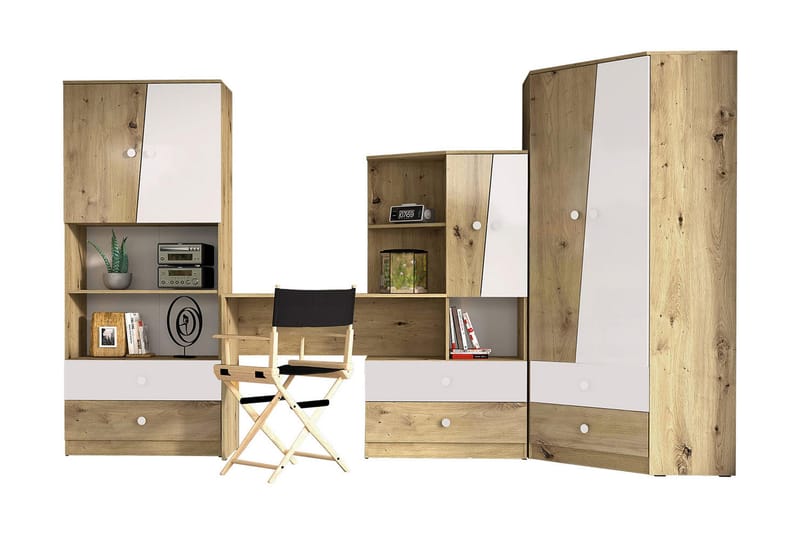 Toimiston kalustesetti Staton - Luonnonväri/Valkoinen - Huonekalut - Kalustesetit - Toimistokalustekokonaisuus