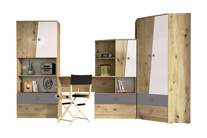 Toimiston kalustesetti Staton - Luonnonväri/Valkoinen/Harmaa - Huonekalut - Kalustesetit - Toimistokalustekokonaisuus