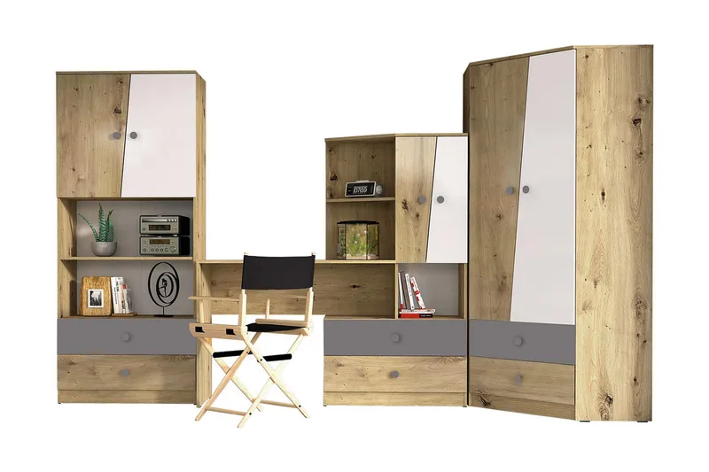 Toimiston kalustesetti Staton - Luonnonväri/Valkoinen/Harmaa - Huonekalut - Kalustesetit - Toimistokalustekokonaisuus