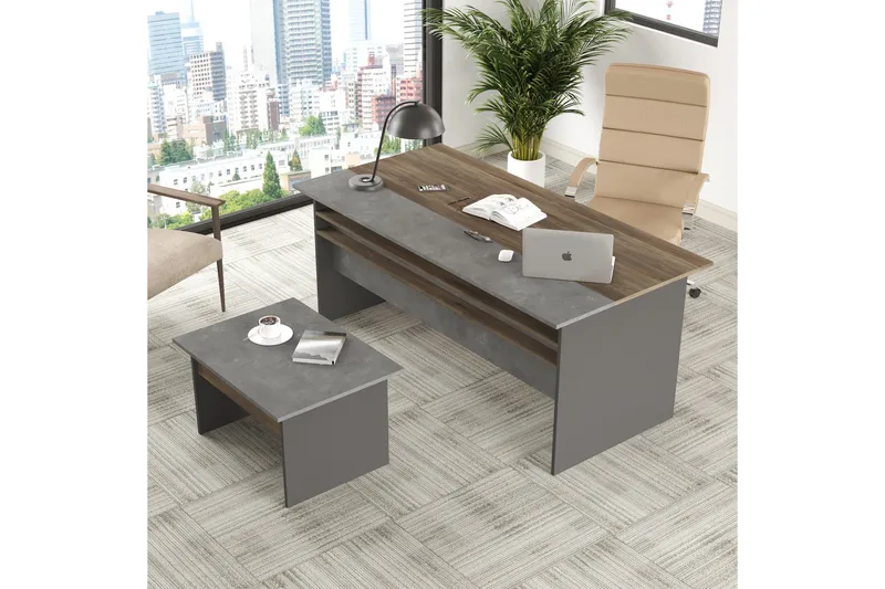 Toimiston kalustesetti Urgby - Ruskea/Betoninharm/Antrasiitti - Huonekalut - Kalustesetit - Toimistokalustekokonaisuus