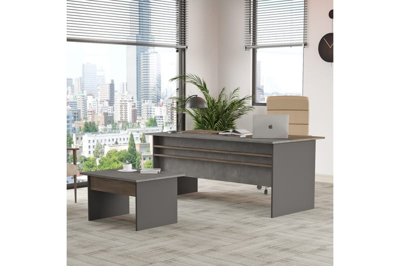 Toimiston kalustesetti Urgby - Ruskea/Betoninharm/Antrasiitti - Huonekalut - Kalustesetit - Toimistokalustekokonaisuus
