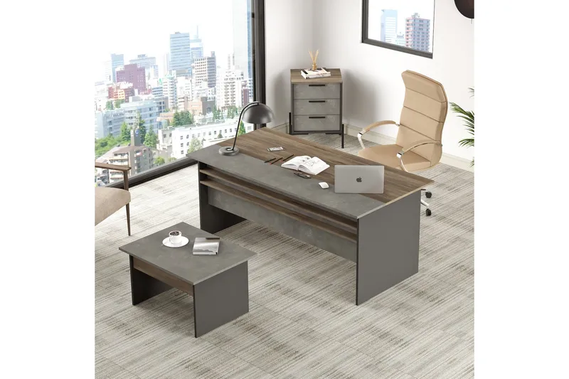 Toimiston kalustesetti Urgby - Ruskea/Betoninharm/Antrasiitti - Huonekalut - Kalustesetit - Toimistokalustekokonaisuus