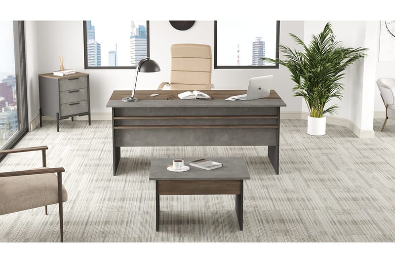 Toimiston kalustesetti Urgby - Ruskea/Betoninharm/Antrasiitti - Huonekalut - Kalustesetit - Toimistokalustekokonaisuus