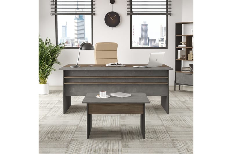 Toimiston kalustesetti Urgby - Ruskea/Betoninharm/Antrasiitti - Huonekalut - Kalustesetit - Toimistokalustekokonaisuus