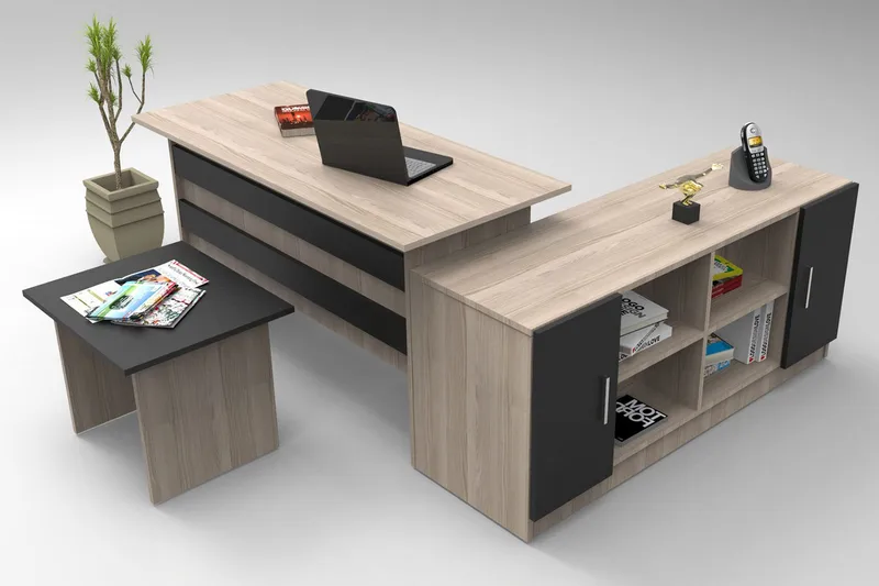 Toimiston kalustesetti Zrego, Vaalea Luonnonväri/Musta