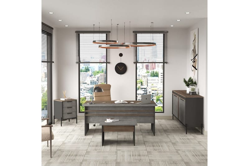 Toimistokalustesetti Enor 8 Hopea / Antrasiitti - Hopea/Antrasiitti - Huonekalut - Kalustesetit - Toimistokalustekokonaisuus