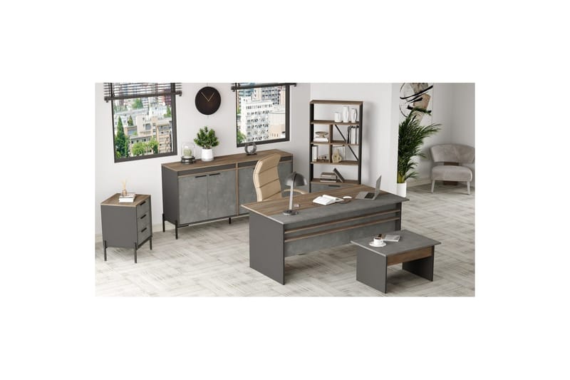 Toimistokalustesetti Enor 9 Hopea / Antrasiitti - Hopea/Antrasiitti - Huonekalut - Kalustesetit - Toimistokalustekokonaisuus