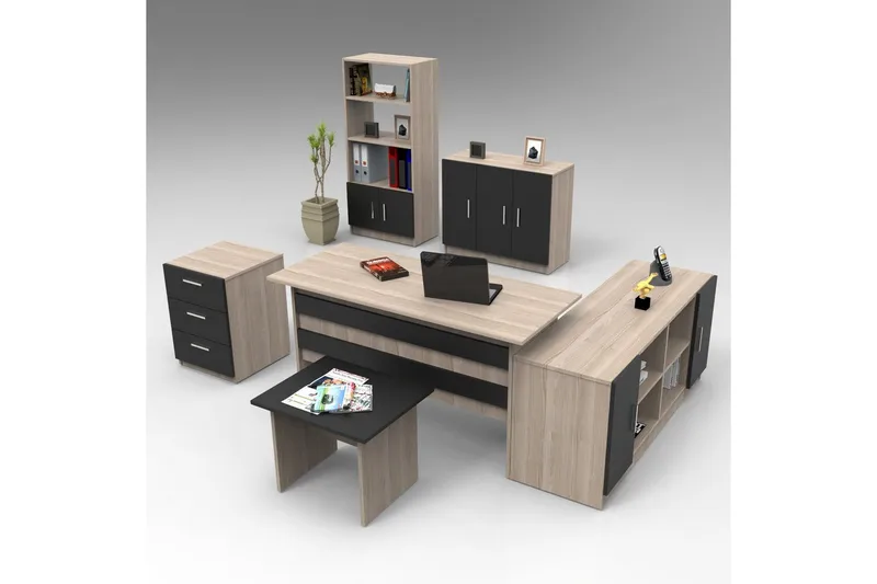 Toimistokalustesetti Raveena 17 Tammi / Musta - Tammi / Musta - Huonekalut - Kalustesetit - Toimistokalustekokonaisuus