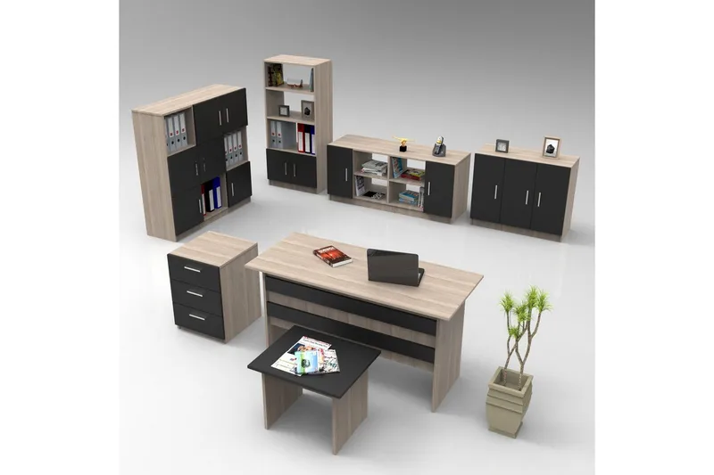 Toimistokalustesetti Raveena 18 Tammi / Musta - Tammi / Musta - Huonekalut - Kalustesetit - Toimistokalustekokonaisuus