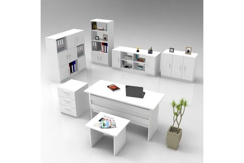Toimistokalustesetti Raveena 18 Valkoinen - Valkoinen - Huonekalut - Kalustesetit - Toimistokalustekokonaisuus