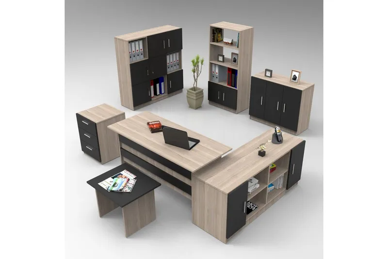 Toimistokalustesetti Raveena 19 Tammi / Sudarx / Musta, Tammi / Sudarx / Musta