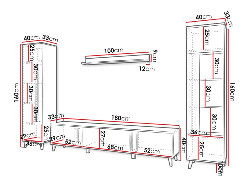 Torvos Olohuoneen kalustepaketti - Musta - Huonekalut - Kalustesetit - Olohuoneen kalustesetit