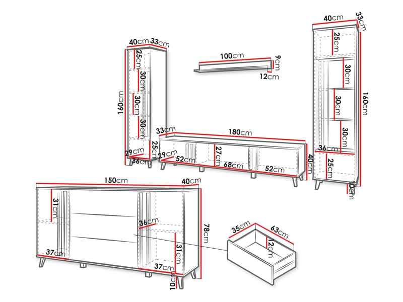 Torvos Olohuoneen kalustepaketti - Ruskea/Musta - Huonekalut - Kalustesetit - Olohuoneen kalustesetit