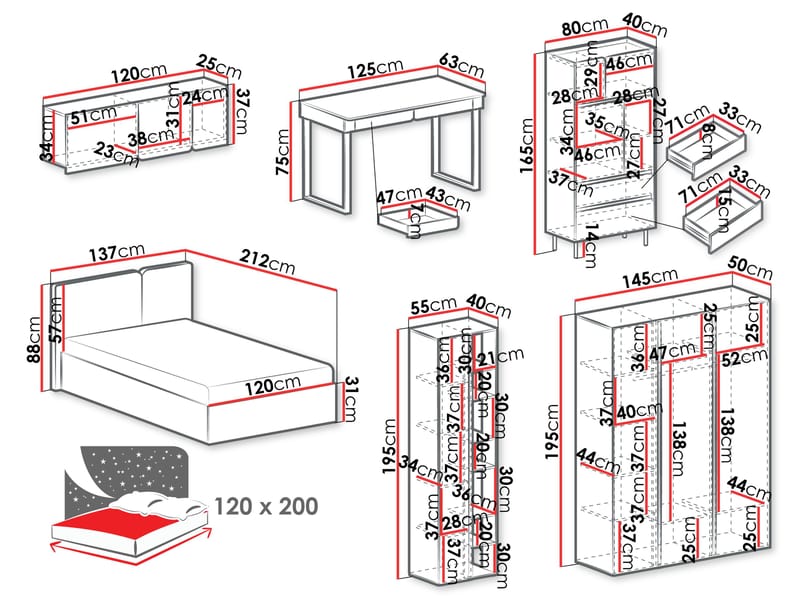 Travic Makuuhuoneen Kalustesetti - Huonekalut - Kalustesetit - Makuuhuoneen kalustesetit