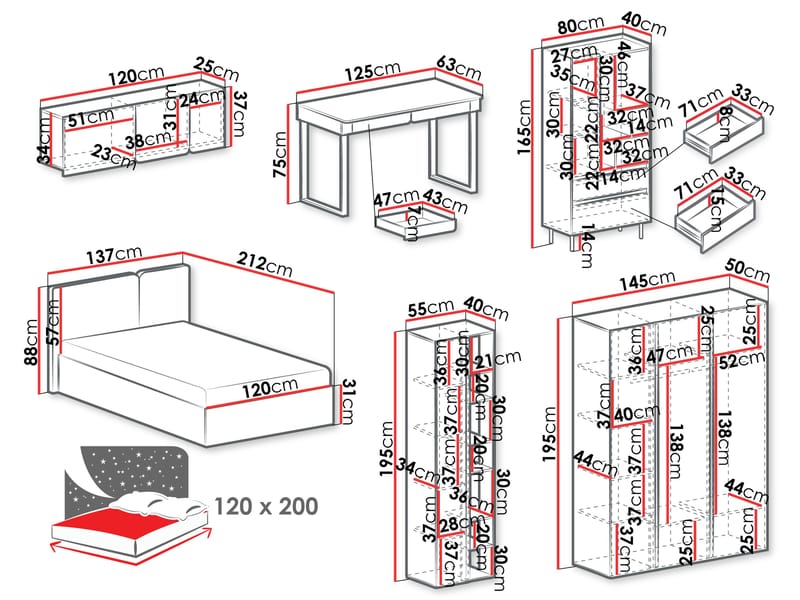Travic Makuuhuoneen Kalustesetti - Huonekalut - Kalustesetit - Makuuhuoneen kalustesetit