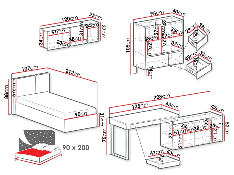 Travic Makuuhuoneen Kalustesetti - Huonekalut - Kalustesetit - Makuuhuoneen kalustesetit