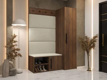 vaatekaappi Medi Walnut + Manila 02 - Walnut + Manila 02 - Huonekalut - Kalustesetit - Eteisen kalustesetit