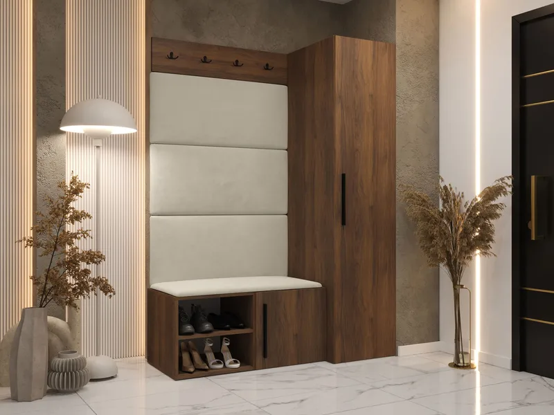 vaatekaappi Medi Walnut + Manila 02 - Walnut + Manila 02 - Huonekalut - Kalustesetit - Eteisen kalustesetit