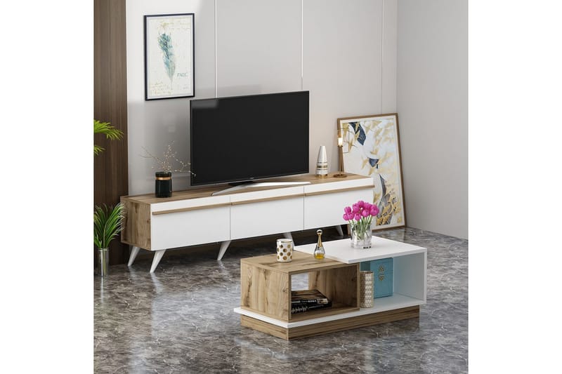 Valentina Kalustesetti Olohuoneeseen - Valkoinen/Sininen - Huonekalut - Kalustesetit - Olohuoneen kalustesetit