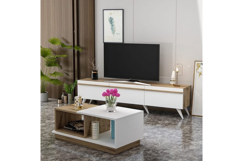 Valentina Kalustesetti Olohuoneeseen - Valkoinen/Sininen - Huonekalut - Kalustesetit - Olohuoneen kalustesetit