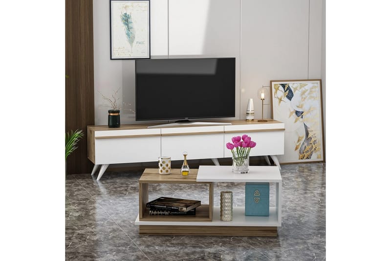 Valentina Kalustesetti Olohuoneeseen - Valkoinen/Sininen - Huonekalut - Kalustesetit - Olohuoneen kalustesetit