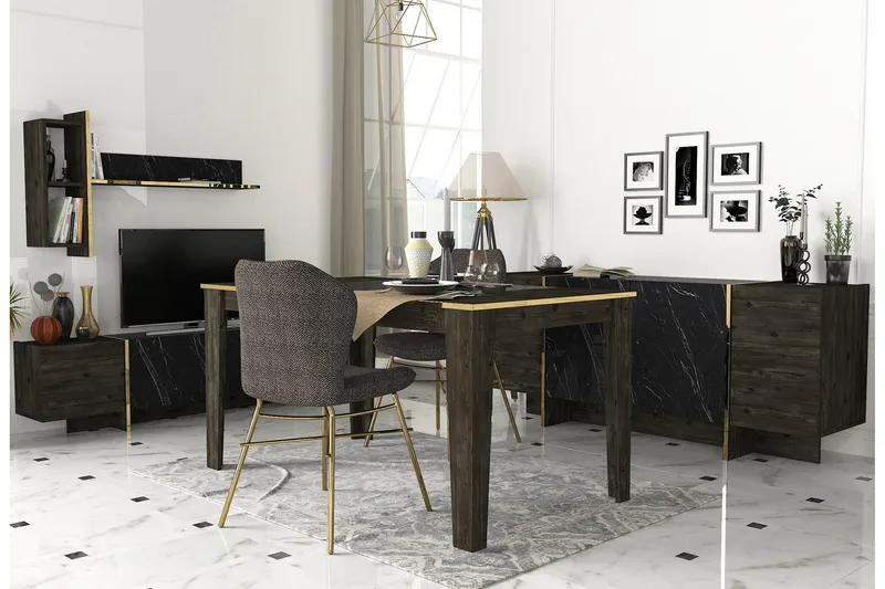 Veyron Huonekalusetti Olohuoneeseen, Musta/Kulta