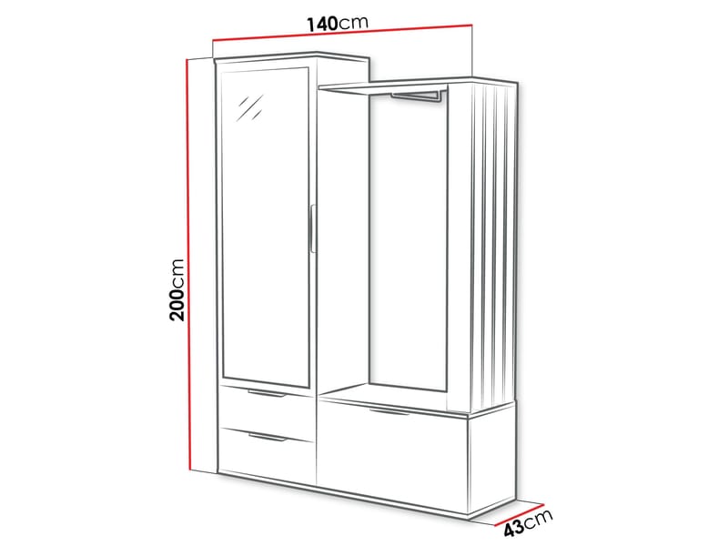 View eteiskalustesarja 140 cm - beige - Huonekalut - Kalustesetit - Eteisen kalustesetit