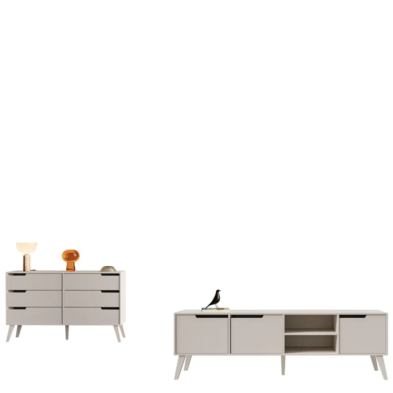 Virello olohuoneen kalustesetti – TV-taso ja senkki, beige