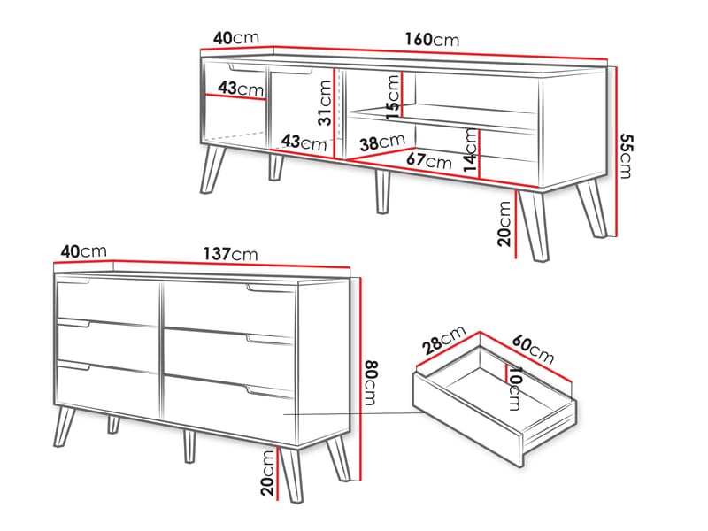 Virello olohuoneen kalustesetti – TV-taso ja senkki - ruskea - Huonekalut - Kalustesetit - Olohuoneen kalustesetit