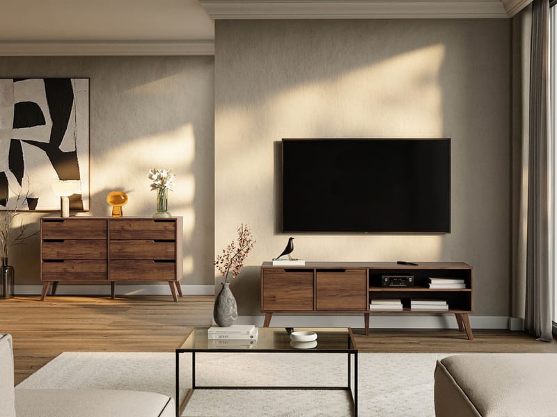 Virello olohuoneen kalustesetti – TV-taso ja senkki - ruskea - Huonekalut - Kalustesetit - Olohuoneen kalustesetit