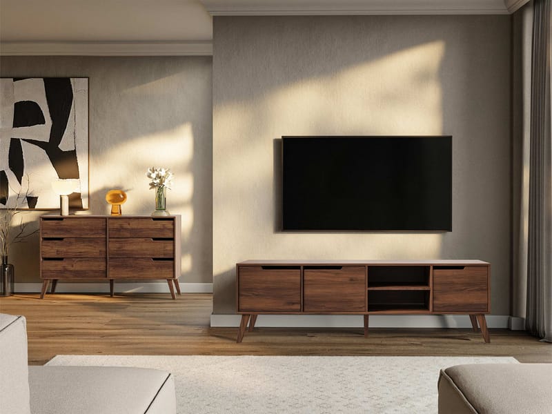 Virello olohuoneen kalustesetti – TV-taso ja senkki - ruskea - Huonekalut - Kalustesetit - Olohuoneen kalustesetit