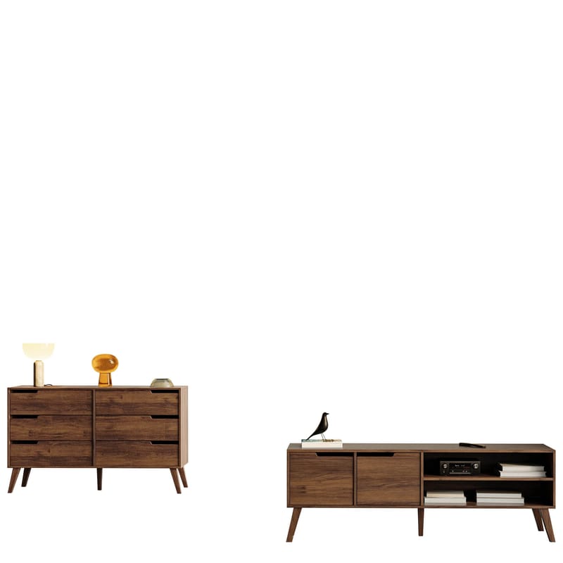 Virello olohuoneen kalustesetti – TV-taso ja senkki, ruskea