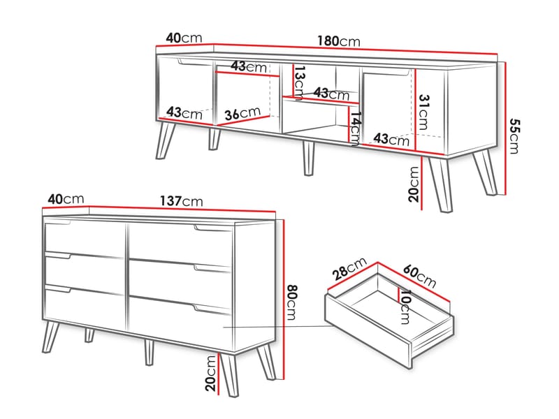 Virello olohuoneen kalustesetti – TV-taso ja senkki - ruskea - Huonekalut - Kalustesetit - Olohuoneen kalustesetit