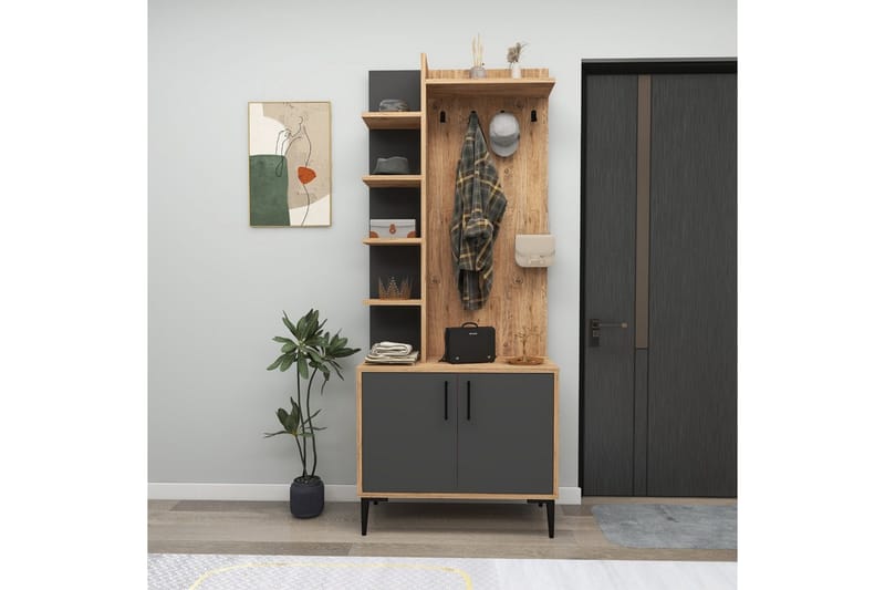 Windholm Eteiskalustesetti - Luonnollinen/Antrasiitti - Huonekalut - Kalustesetit - Eteisen kalustesetit