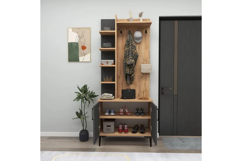 Windholm Eteiskalustesetti - Luonnollinen/Antrasiitti - Huonekalut - Kalustesetit - Eteisen kalustesetit