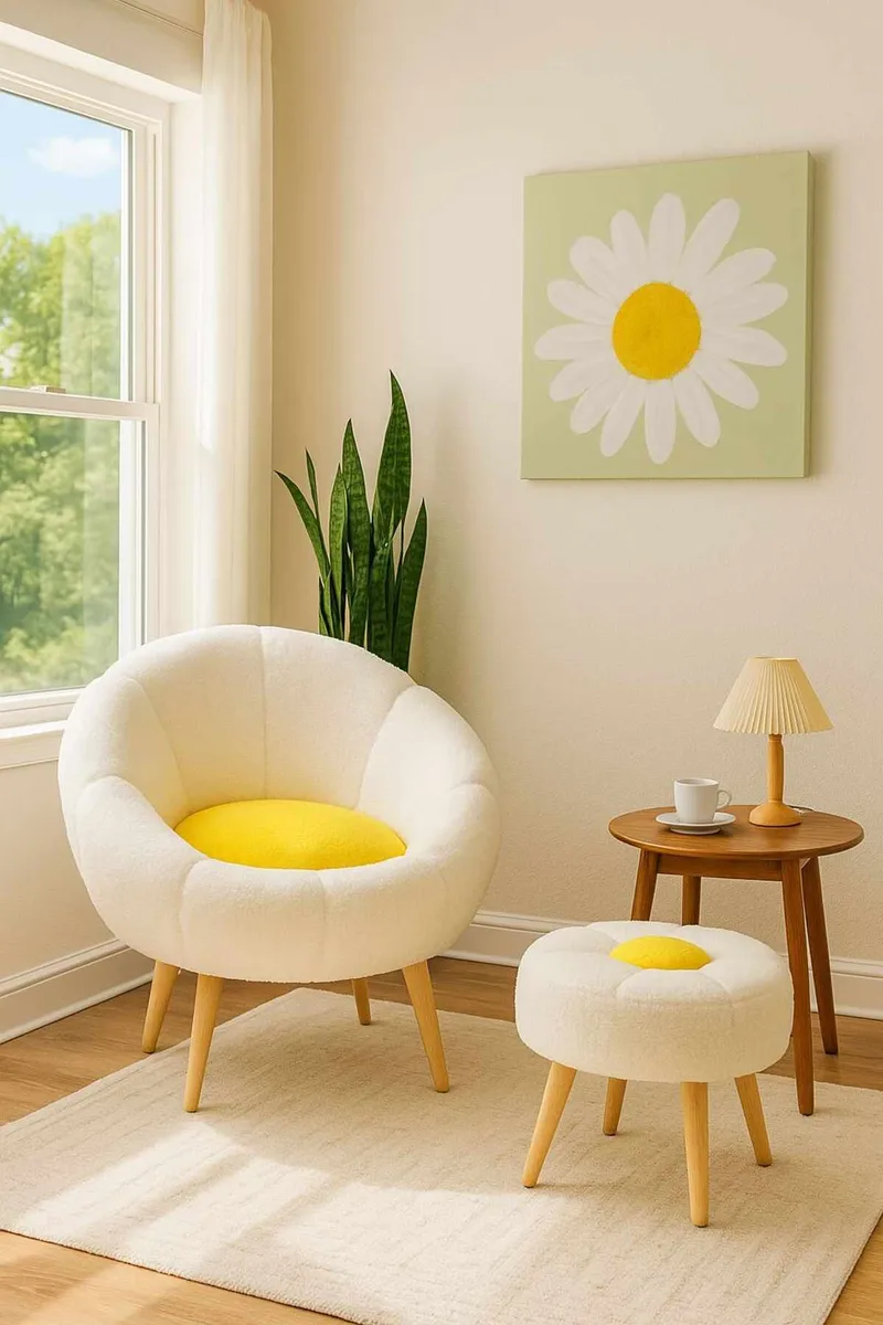 Wing-nojatuoli ja sivupöytä -setti (2 osaa) Atelier Del Sofa Lida (75 x 100 x 42 cm) valkoinen/keltainen - Huonekalut - Kalustesetit - Olohuoneen kalustesetit