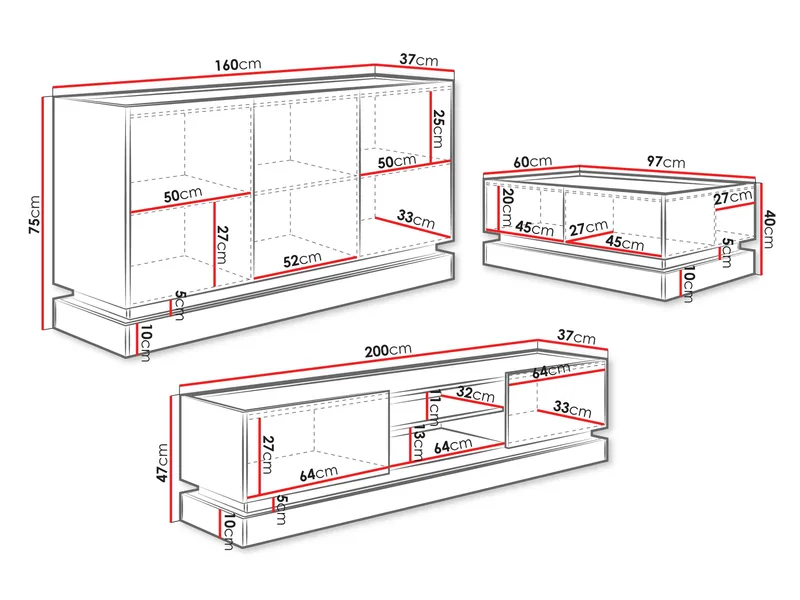 Zelric Olohuoneen kalustepaketti - Musta - Huonekalut - Kalustesetit - Olohuoneen kalustesetit