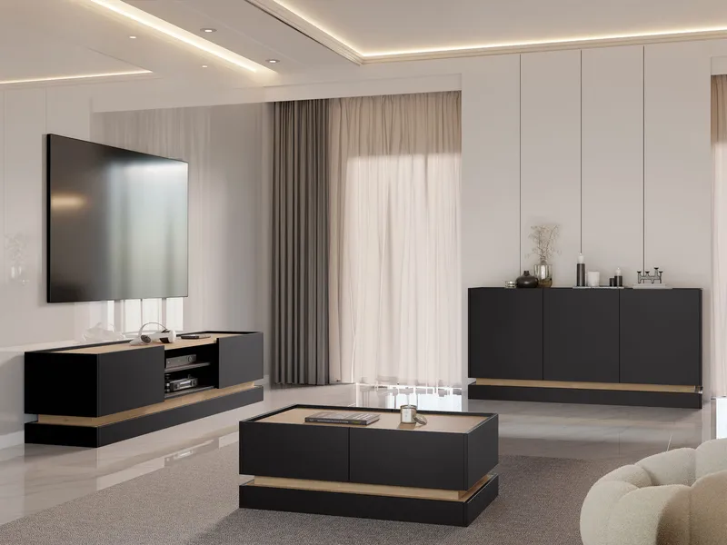 Zelric Olohuoneen kalustepaketti - Musta - Huonekalut - Kalustesetit - Olohuoneen kalustesetit