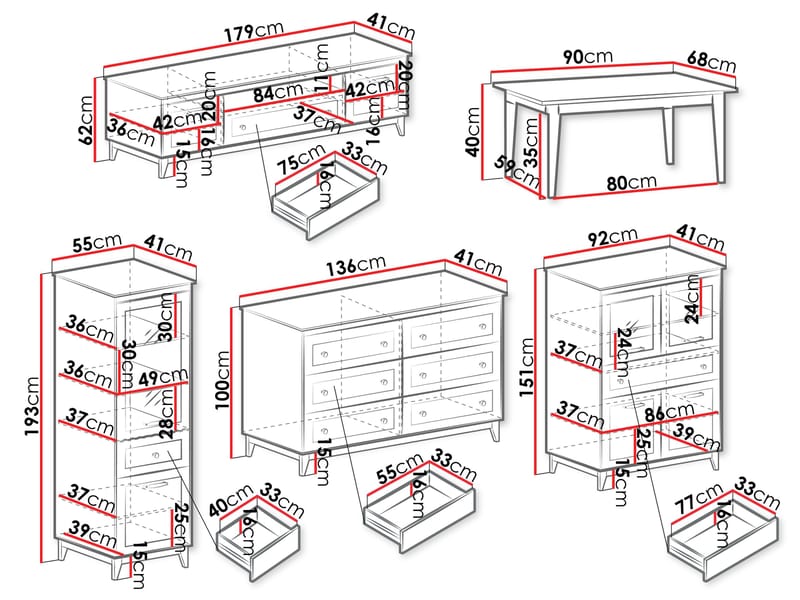 Zeylor Olohuoneen Kalustesetti Valaistuksella - Huonekalut - Kalustesetit - Keittiön kalustesetit