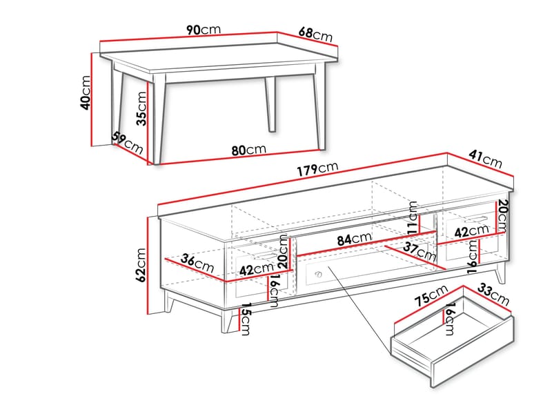 Zeylor Olohuoneen Kalustesetti - Huonekalut - Kalustesetit - Olohuoneen kalustesetit