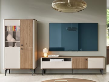 Zeyrin Olohuoneen kalustesetti - TV-taso + Vitriinikaappi - Ruskea|beige|musta - Huonekalut - Kalustesetit - Olohuoneen kalustesetit