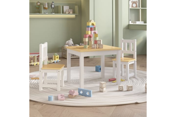 3-osainen Lasten pöytä ja tuolisarja valkoinen ja beige MDF - Valkoinen - Lasten pöydät
