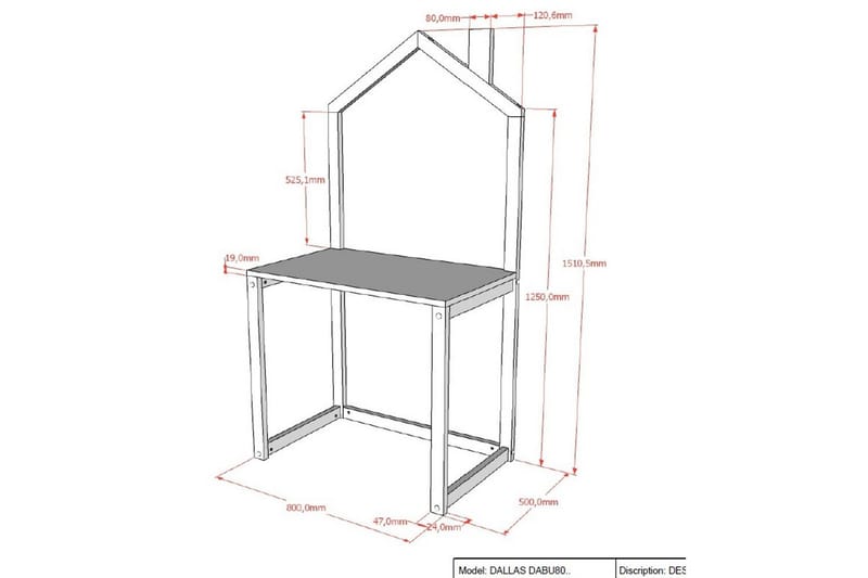 Pöytä Dallas Antrasiitti - Antrasiitti - Huonekalut - Lasten kalusteet - Lasten pöydät - Lasten kirjoituspöytä
