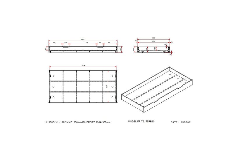 Sängynalus Fritz Valkoinen - Valkoinen - Huonekalut - Lasten kalusteet - Lasten pöydät - Lasten yöpöytä
