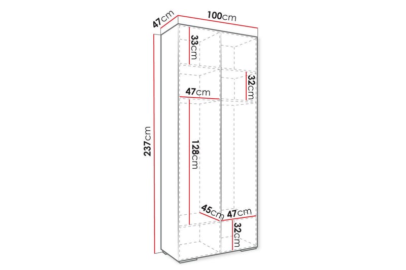 Lastenkaappi Greencastle 100x237 cm - Valkoinen - Huonekalut - Lasten kalusteet - Lastenhuoneen säilytys - Lasten kaappi