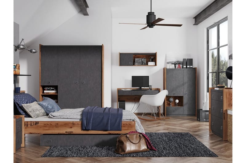 Lastenkaappi Rathmore 150x190 cm - Harmaa - Huonekalut - Lasten kalusteet - Lastenhuoneen säilytys - Lasten kaappi