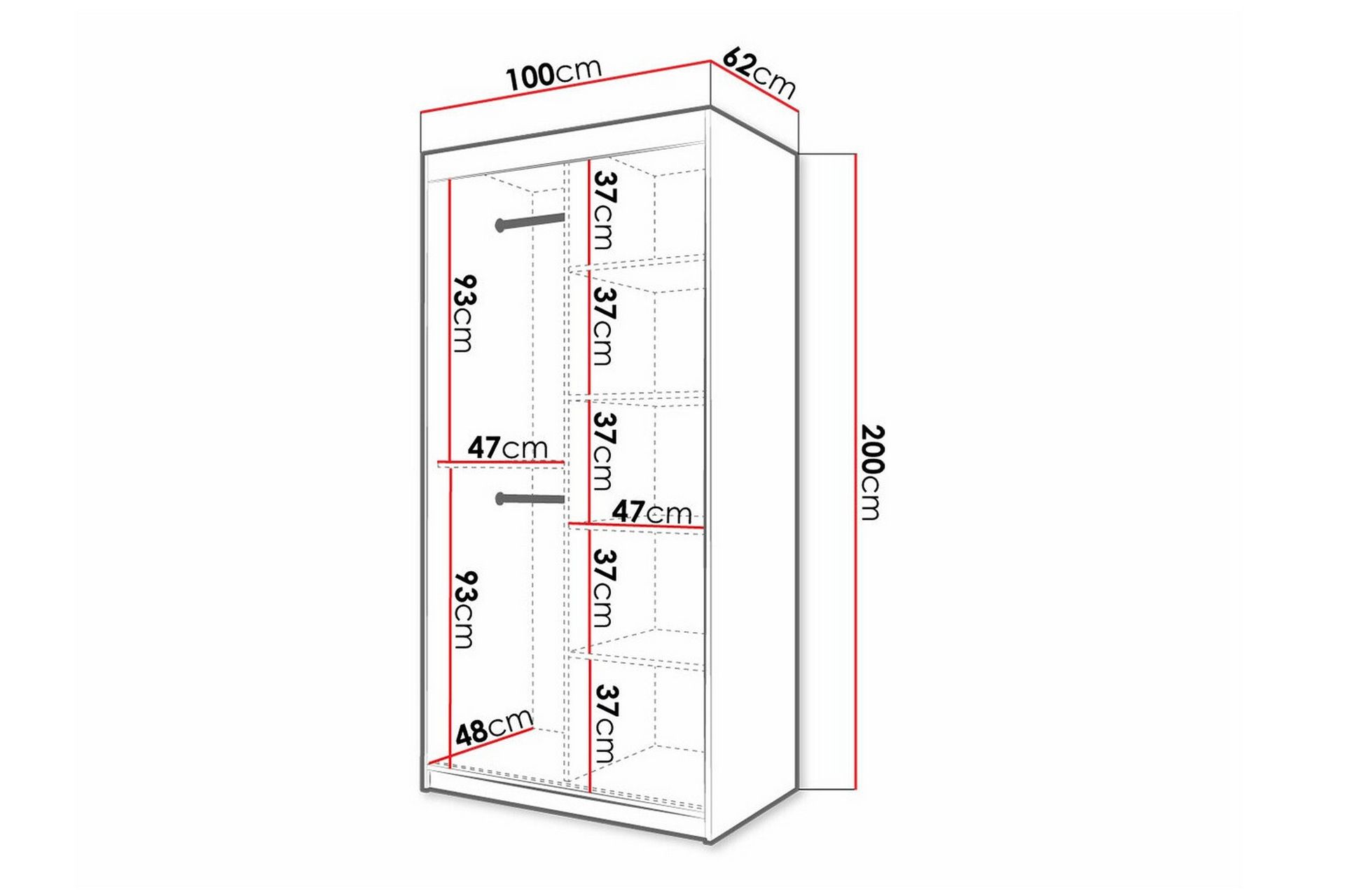 Vaatekaappi Dunvegan 100x200 cm - Musta - Huonekalut - Lasten kalusteet - Lastenhuoneen säilytys - Lasten kaappi